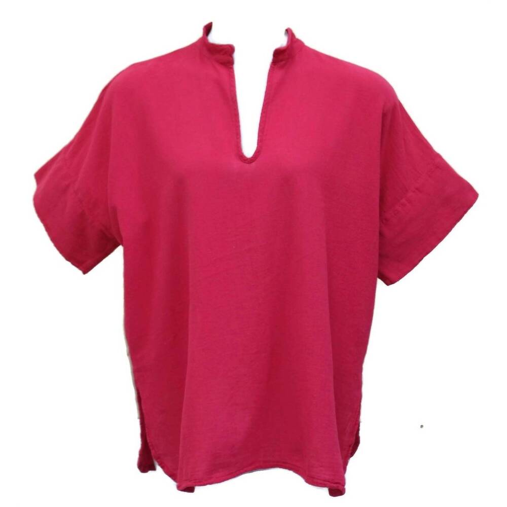 NEW MARIA DE GUADALAJARA women's short sleeve cotton gauze top in fuchsia